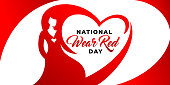 National wear red day vector banner. American Heart Association bring attention to heart disease. Beautiful woman wearing red dress. National wear red day in February concept.