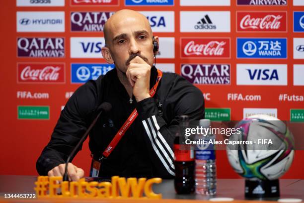 Damian Stazzone of Argentina answers to the media during a press conference ahead of the FIFA Futsal World Cup 2021 Final match between Argentina and...