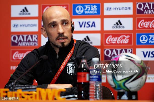 Damian Stazzone of Argentina answers to the media during a press conference ahead of the FIFA Futsal World Cup 2021 Final match between Argentina and...