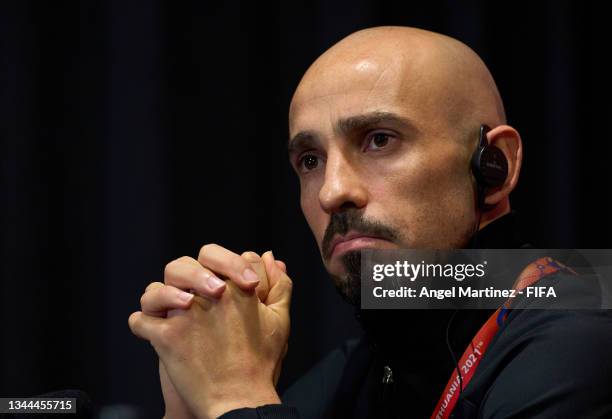 Damian Stazzone of Argentina answers to the media during a press conference ahead of the FIFA Futsal World Cup 2021 Final match between Argentina and...