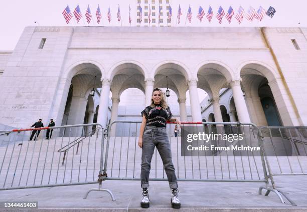 Alyssa Milano attends Women's March Action: March 4 Reproductive Rights at Pershing Square on October 02, 2021 in Los Angeles, California.