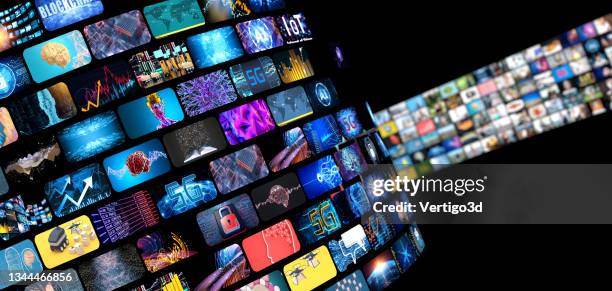 media concept multiple television screens - arts culture and entertainment stock pictures, royalty-free photos & images