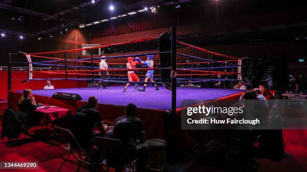View of the the first Amateur boxing competition to be held in Wales since the start of the Coronavirus Pandemic on October 02, 2021 in Cardiff,...