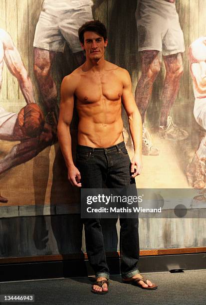 Model poses at the Abercrombie & Fitch flagship store opening on December 1, 2011 in Duesseldorf, Germany.