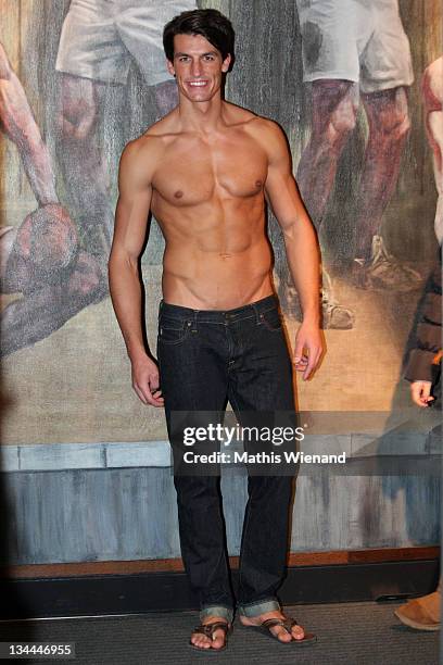 Model poses at the Abercrombie & Fitch flagship store opening on December 1, 2011 in Duesseldorf, Germany.