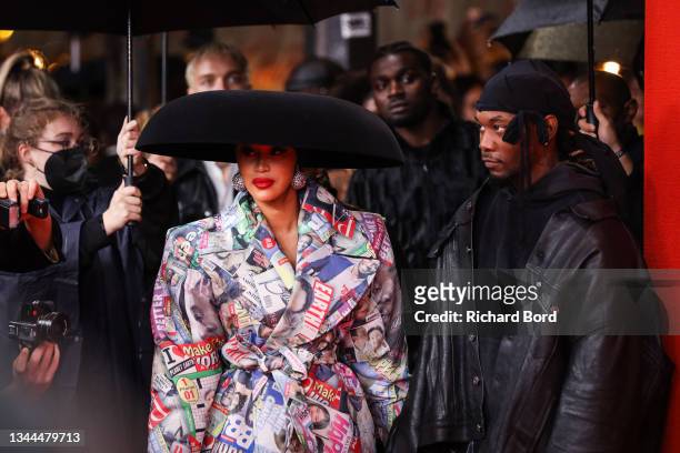 Cardi B and rapper Offset attend the Balenciaga Womenswear Spring/Summer 2022 show as part of Paris Fashion Week at Theatre Du Chatelet on October...