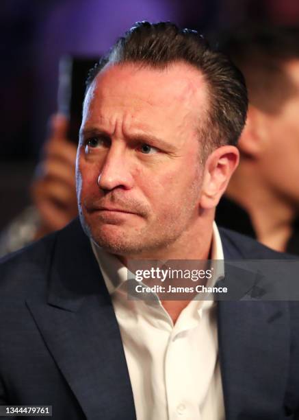 Boxing Promoter Kalle Sauerland watches on at SSE Arena on October 02, 2021 in London, England.