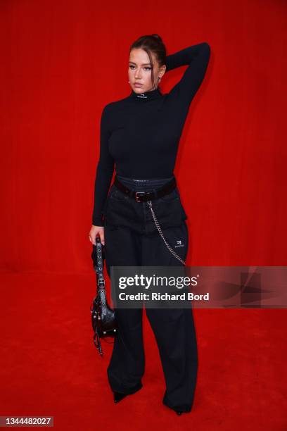 Adele Exarchopoulos poses on the runway during the Balenciaga Womenswear Spring/Summer 2022 show as part of Paris Fashion Week at Theatre Du Chatelet...