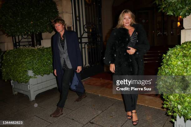 Kate Moss and Nikolai Von Bismarck are seen leaving the Ritz hotel on October 02, 2021 in Paris, France.