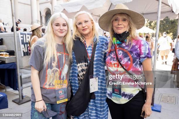 Harlow Jane, Patricia Arquette and Rosanna Arquette attend the Women's March 4 Reproductive Rights at Pershing Square on October 02, 2021 in Los...