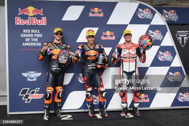 Remy Gardner of Australia and Red Bull KTM Ajo , Raul Fernandez of Spain and Red Bull KTM Ajo and Fabio Di Giannantonio of Italy and Federal Oil...