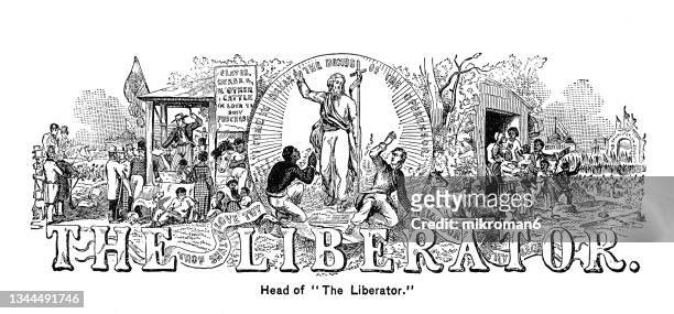 old engraved illustration of head of "the liberator" -  abolitionist campaign against slavery in the united states - abolitionism anti slavery movement stock pictures, royalty-free photos & images