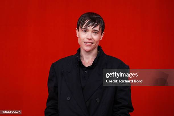 Elliot Page poses on the runway during the Balenciaga Womenswear Spring/Summer 2022 show as part of Paris Fashion Week at Theatre Du Chatelet on...