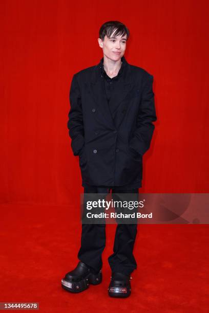 Elliot Page poses on the runway during the Balenciaga Womenswear Spring/Summer 2022 show as part of Paris Fashion Week at Theatre Du Chatelet on...