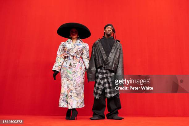 Cardi B and Rapper Offset poses the runway during the Balenciaga Womenswear Spring/Summer 2022 show as part of Paris Fashion Week at Theatre Du...