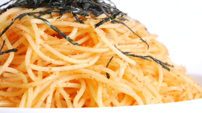 Cod Roe Spaggetini Japanese Cod roe spaghetti pasta, close up video clip 동영상 (1344518201 ...
