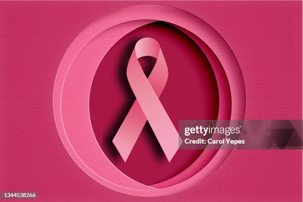 breast cancer awareness ribbon pattern in pink paper work - cancer ribbon stock pictures, royalty-free photos & images