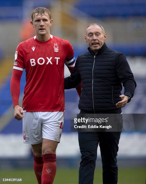 Manager Steve Cooper and Joe Worrall of Nottingham Forest after the Sky Bet Championship match between Birmingham City and Nottingham Forest at St...
