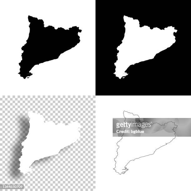ilustraciones, imágenes clip art, dibujos animados e iconos de stock de mapas de cataluña para el diseño. fondos en blanco, blancos y negros - icono de línea - catalonia