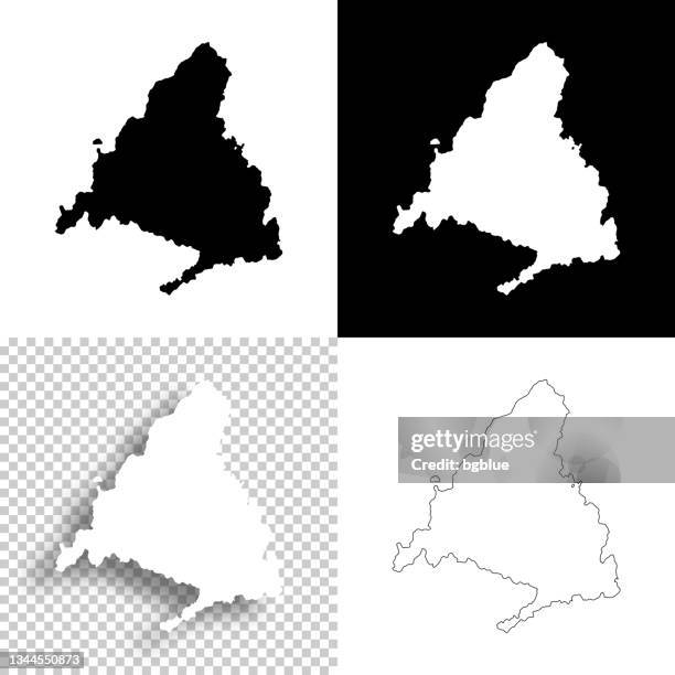 ilustraciones, imágenes clip art, dibujos animados e iconos de stock de mapas de la comunidad de madrid para el diseño. fondos en blanco, blancos y negros - icono de línea - comunidad autónoma de madrid