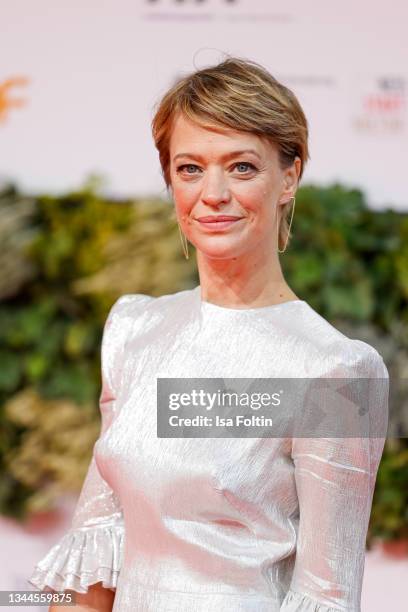 German actress Heike Makatsch attends the Lola - German Film Award red carpet at Palais am Funkturm on October 1, 2021 in Berlin, Germany.