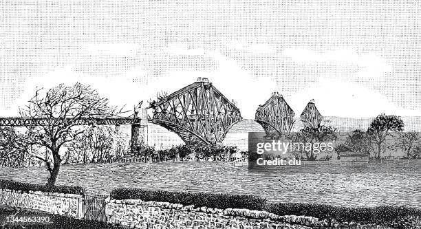 work on the forth bridge in great britain - firth of forth rail bridge stock illustrations