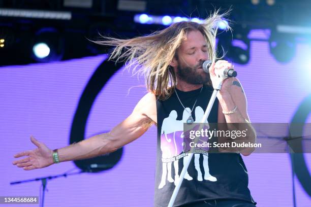 Musician Taylor Hawkins of Foo Fighters performs onstage with his new band NHC during day 2 of the Ohana Festival Encore weekend on October 02, 2021...