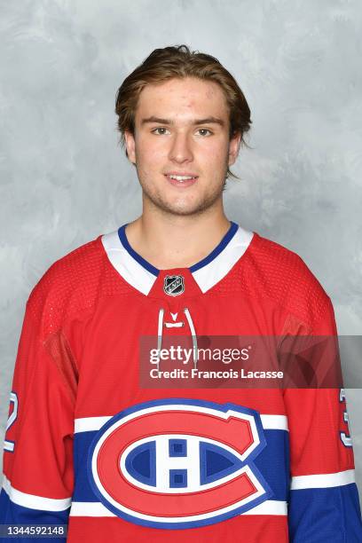 Joshua Roy of the Montreal Canadiens poses for his official headshot for the 2021-2022 season on September 22, 2021 at the Bell Sports Complex in...