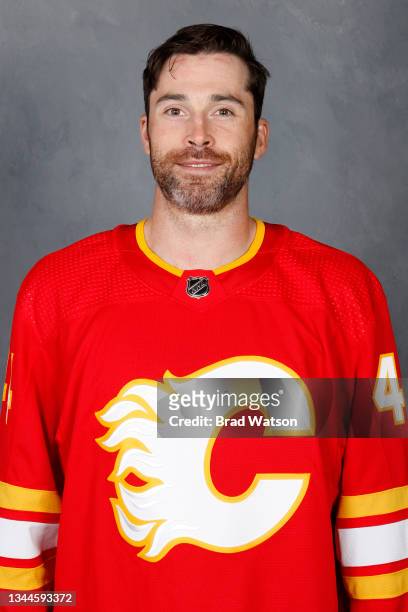 U2013 SEPTEMBER 23: Erik Gudbranson of the Calgary Flames poses for his official headshot for the 2021-2022 season on September 23, 2021 at the...