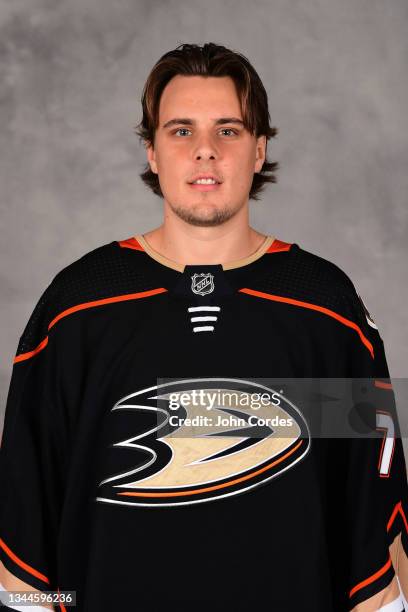 Olle Eriksson Ek of the Anaheim Ducks poses for his official headshot for the 2021-2022 season on September 21, 2021 at Great Park Ice in Irvine,...