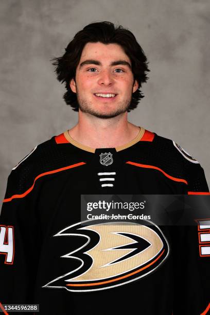 Jamie Drysdale of the Anaheim Ducks poses for his official headshot for the 2021-2022 season on September 21, 2021 at Great Park Ice in Irvine,...