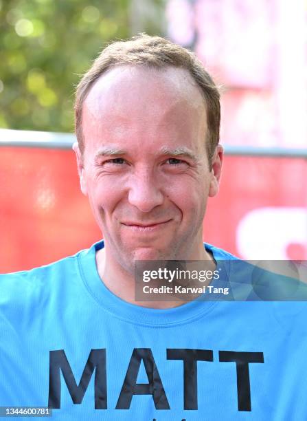 Matt Hancock completes the London Marathon 2021 in The Mall on October 03, 2021 in London, England.
