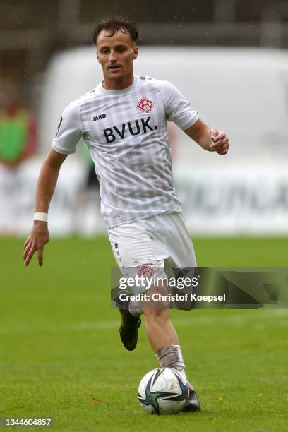 Mirnes Pepic of Wuerzburg runs with the ball during the 3. Liga match between Borussia Dortmund II and Würzburger Kickers at Stadion Rote Erde on...