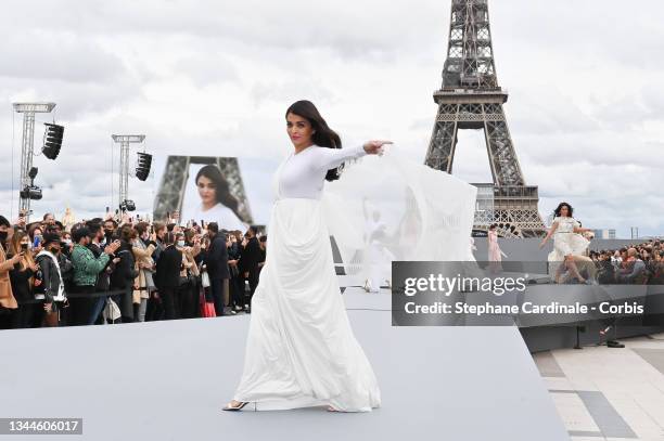 Aishwarya Rai walks the runway during the "Le Defile L'Oreal Paris 2021" Womenswear Spring/Summer 2022 show as part of Paris Fashion Week on October...