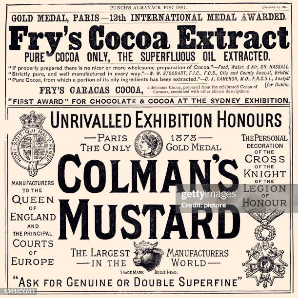 stockillustraties, clipart, cartoons en iconen met advertising 1881  (high resolution with lots of detail) - almanac publication