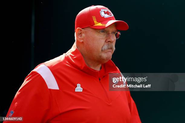 Head coach Andy Reid of the Kansas City Chiefs looks on before the game against the Philadelphia Eagles at Lincoln Financial Field on October 03,...