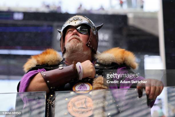 Minnesota Vikings fan in the stands during the game against the Cleveland Browns at U.S. Bank Stadium on October 03, 2021 in Minneapolis, Minnesota.