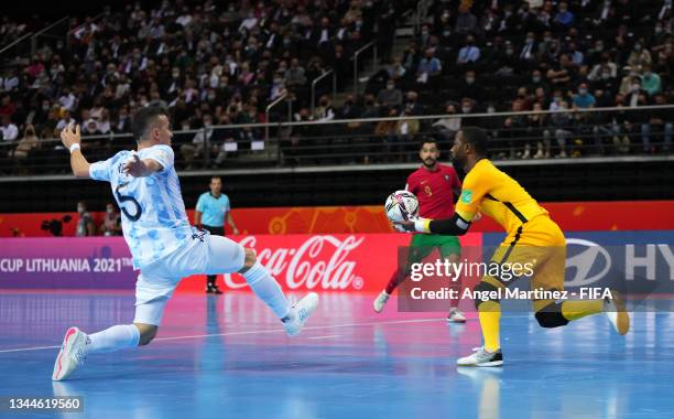 Bebe of Portugal battles for possession with Maximiliano Rescia of Argentina during the FIFA Futsal World Cup 2021 Final match between Argentina and...