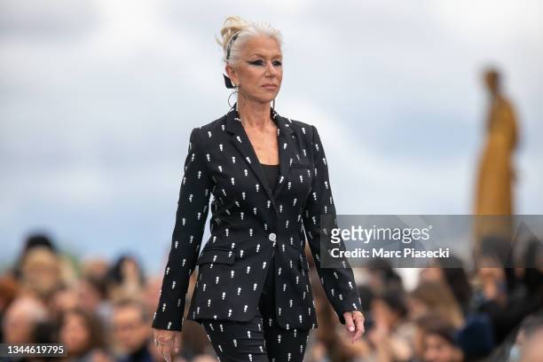 Actress Helen Mirren walks the runway during the "Le Defile L'Oreal Paris 2021" Womenswear Spring/Summer 2022 show as part of Paris Fashion Week on...