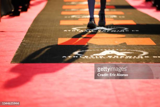 Shadows of athlete at the end of the Ironman Barcelona on October 03, 2021 in Barcelona, Spain.