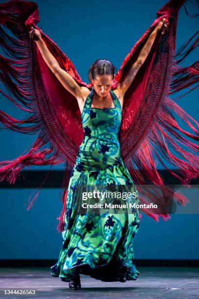 Spanish flamenco dancer Mercedes Ruiz performs on stage at Compac Theatre on August 22, 2012 in Madrid, Spain. Mercedes Ruiz presents her show...