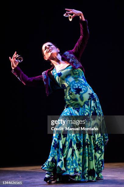 Spanish flamenco dancer Mercedes Ruiz performs on stage at Compac Theatre on August 22, 2012 in Madrid, Spain. Mercedes Ruiz presents her show...