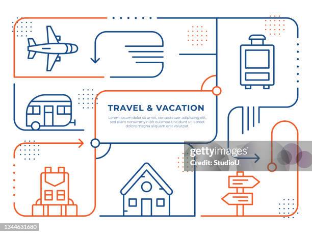 ilustrações, clipart, desenhos animados e ícones de modelo de design infográfico da ilustração da linha vetorial de viagens e férias - studio camera