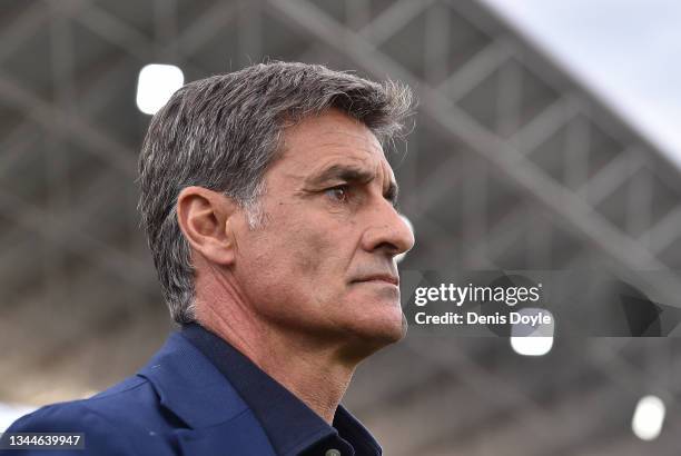 Getafe Cf Head Coach Michel looks on before the La Liga Santander match between Getafe CF and Real Sociedad at Coliseum Alfonso Perez on October 03,...