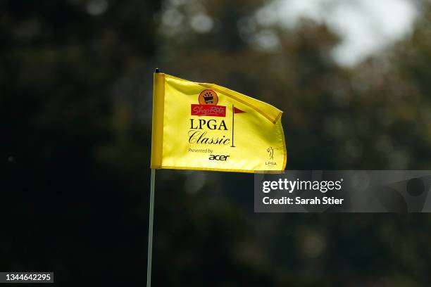 Flag on the 15th hole during the final round of the ShopRite LPGA Classic presented by Acer on the Bay Course at Seaview Golf Club on October 03,...