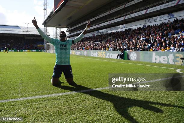 Kelechi Iheanacho of Leicester City celebrates after opening the scoring during the Premier League match between Crystal Palace and Leicester City at...