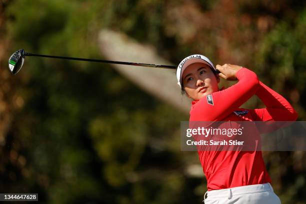 Su Oh of Australia hits her tee shot on the 2nd hole during the final round of the ShopRite LPGA Classic presented by Acer on the Bay Course at...