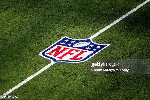 General view of the NFL logo on the field is seen before the game between the Arizona Cardinals and the Los Angeles Rams at SoFi Stadium on October...