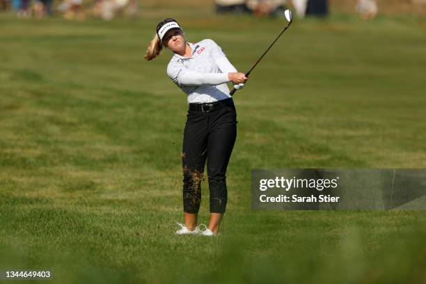 Brooke Henderson of Canada hits her shot on the 1st fairway during the final round of the ShopRite LPGA Classic presented by Acer on the Bay Course...