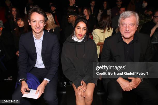 Frederic Arnault, Leila Bekhti and Sidney Toledano attend the Givenchy Womenswear Spring/Summer 2022 show as part of Paris Fashion Week At U Arena on...